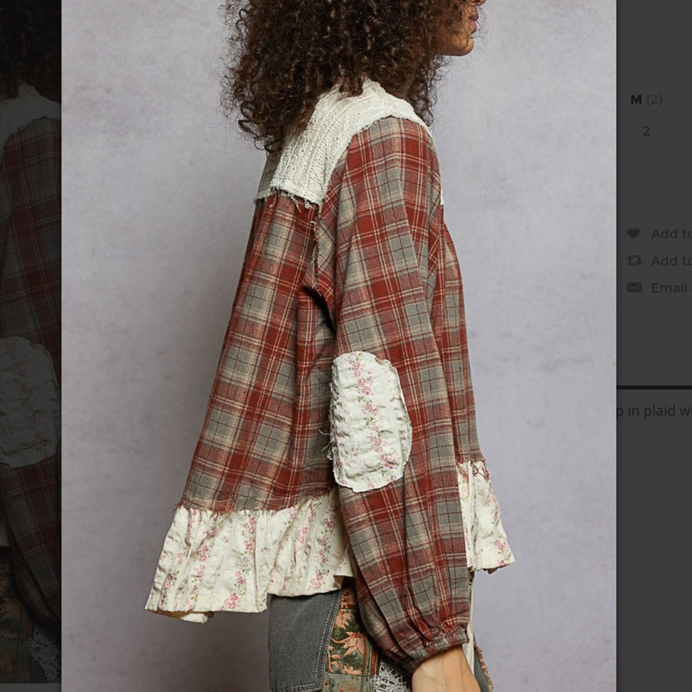 🌼 POL “ Dorothy “ POL A-Line Plaid top with Shirring Detail 42 - Picture 3 of 5